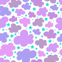 Vector pattern with clouds and stars on the white  background. Seamless pattern can be used for wallpaper, pattern fills, web page background, surface textures
