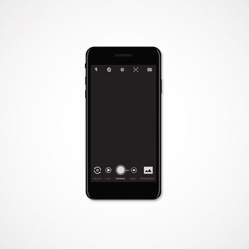 Smartphone camera viewfinder. Template focusing screen of the camera. Viewfinder camera recording. Video screen on a black background. vector illustration