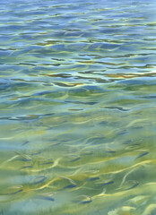 Sunny water with transparent waves watercolor background