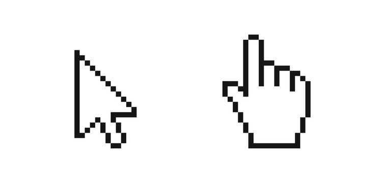 Mouse arrow pointer. Hand click icon in pixel