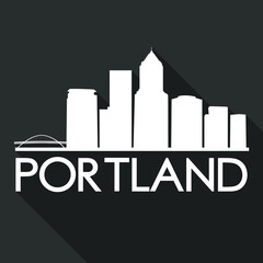 Portland Oregon Flat Icon Skyline Silhouette Design City Vector Art Famous Buildings