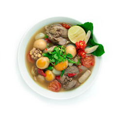 Thai Hot and Spicy Sour Soup with a Bunch of Soft Egg