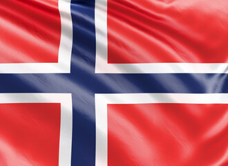 Banner. Realistic flag. Norway flag blowing in the wind. Background silk texture. 3d illustration.