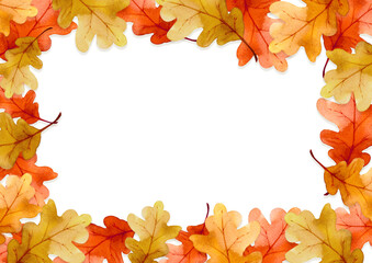 frame of leaves in autumn concept  isolated on white background. Flat lay, top view, copy space.