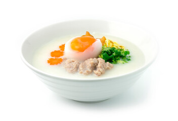 Congee Rice Porridge Served  Boiled Egg,Pork soft Ball