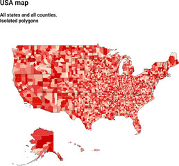 Map of USA with all states and counties isolated polygons