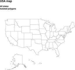 Map of USA. Light. Isolated polygons