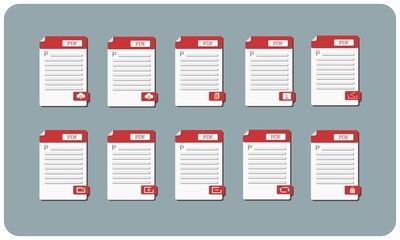 set of pdf icon with labels features.