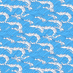 Japanese Great Wave Pattern Background. Ocean of Kanagawa. Japan wave vector.