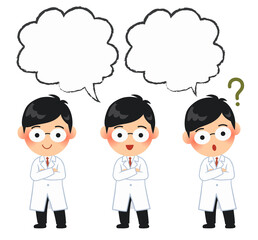 Male doctor with message balloon and question mark 
