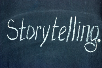 
The written topic of the copywriting lesson, "Storytelling." Copywriter activity, type of selling texts