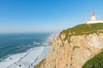 Fototapeta na wymiar Sintra, Portugal - February 2020: the Cabo da Roca promontory is the westernmost point of the European continent