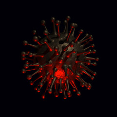 Isolated image of a coronavirus on a black background color red. Design object. Coronavirus drawing illustration