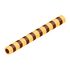 Crispy Wafer Stick with Chocolate or Cocoa filled isolated on white background isometric view