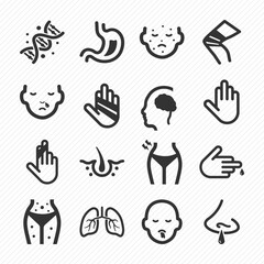 Health conditions and diseases icons set 01