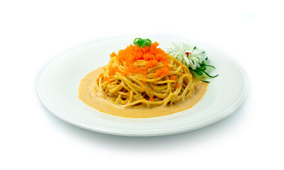 Spaghetti Cream Sauce with Tobiko Shrimp Roe