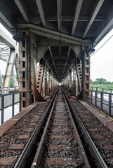 Fototapeta na wymiar A steel railway bridge, Nowy Dwór Mazowiecki, Poland