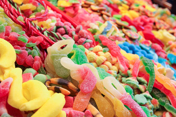 Fototapeta na wymiar Assorted jelly candies at shop