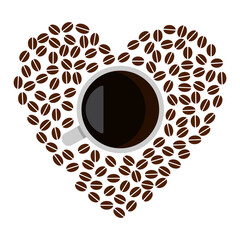 beautiful creative coffee cup with beans heart shape background.Vector illustration.