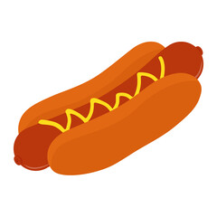Big hot dog with mustard isolated on white background.