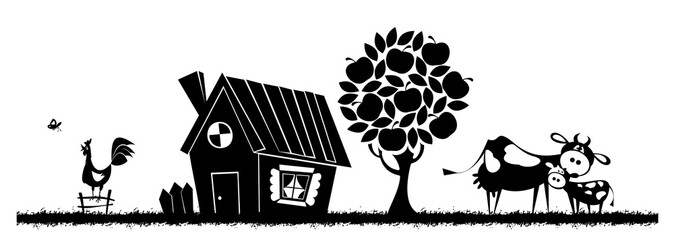 Rural landscape. Cow with calf. Vector illustration. © Marina Ankudinova