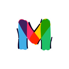M letter logo handwritten with a multicolor felt-tip pen.