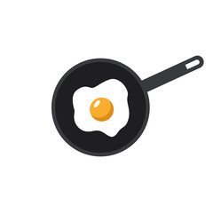 Fried egg on a pan. English breakfast. Healthy nutrition. Flat vector illustration isolated on white background.
