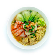 Egg Noodles Served Red Pork Roast BBQ,Pork Balls