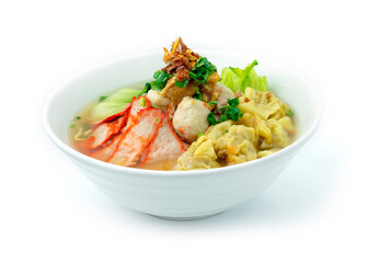 Egg Noodles Served Red Pork Roast BBQ,Pork Balls