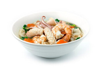 Fried Noodles with Seafood,Shrimps, Squid and Kale