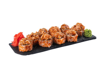 Japanese cuisine. Sushi roll on white background.