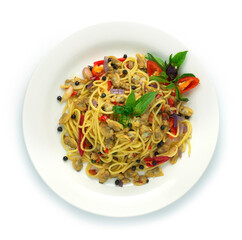 Spaghetti Spicy with Baby Clams Thai Food Style