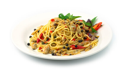 Spaghetti Spicy with Baby Clams Thai Food Style