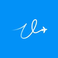 V letter logo with plane and airline.