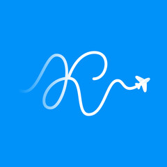 K letter logo with plane and airline.