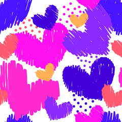 Abstract seamless pattern for girls. Hearts background with colorful dots.