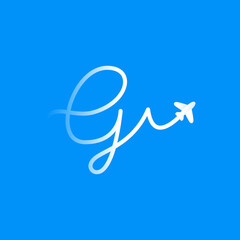 G letter logo with plane and airline.