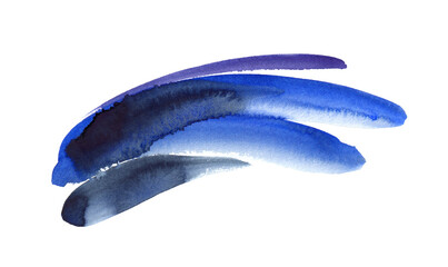 Expressive blue watercolor brush strokes. Abstract illustration on clean white background
