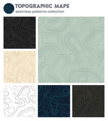 Topographic maps. Artistic isoline patterns, seamless design. Charming tileable background. Vector illustration.