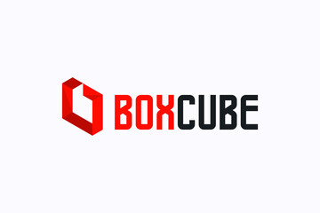 Abstract Initial Letter B Logo. Red Geometric Shape Box Cube Style with Negative Space Lowercase inside. Usable for Business and Technology Logos. Flat Vector Logo Design Template Element.