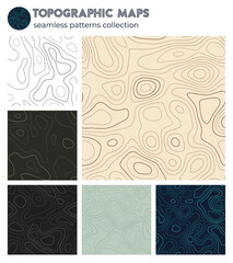 Topographic maps. Authentic isoline patterns, seamless design. Beautiful tileable background. Vector illustration.