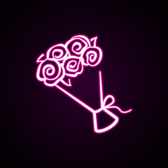 Vector illustration of a bouquet of flowers hand-drawn. Vector neon icon pink line isolated on black background for design