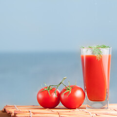 Fresh tomatoes juice set with dill, healthy lifestyle with organic food.