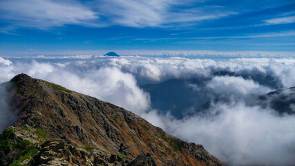 富士山,南アルプス, 北岳, 雲海, 空, 風景, 自然, 青, 雲, 旅行, 景色, 稜線, 全景