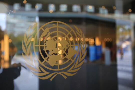 NEW YORK, OCT 16: united nation sign in the front door in United nation headquarter in new york on 16 Oct 2016.  the official headquarters of the United Nations since its completion in 1952