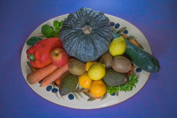 fruits and vegetables in basket with background