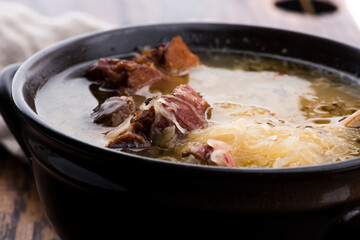 Cabbage soup with meat. Farm-style