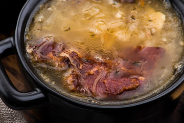 Cabbage soup with meat. Farm-style