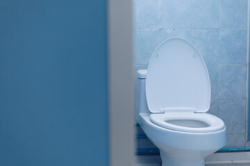 White toilet in a blue room