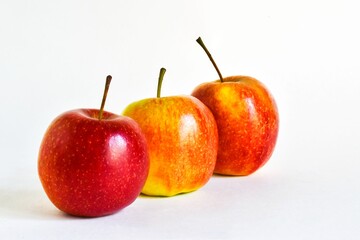 Red apples on a white background. place for text. concept of healthy eating, dieting.